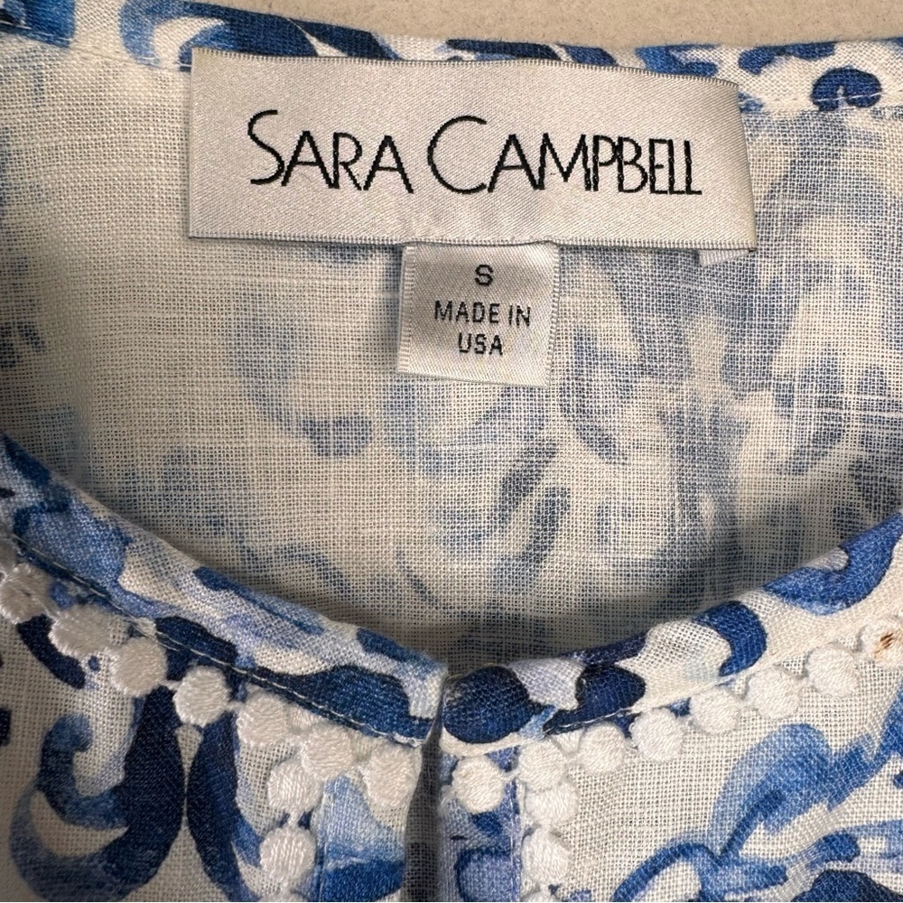 Sara Campbell Blue White Linen Kaftan Dress | Small | Coastal Resort - Picture 9 of 14